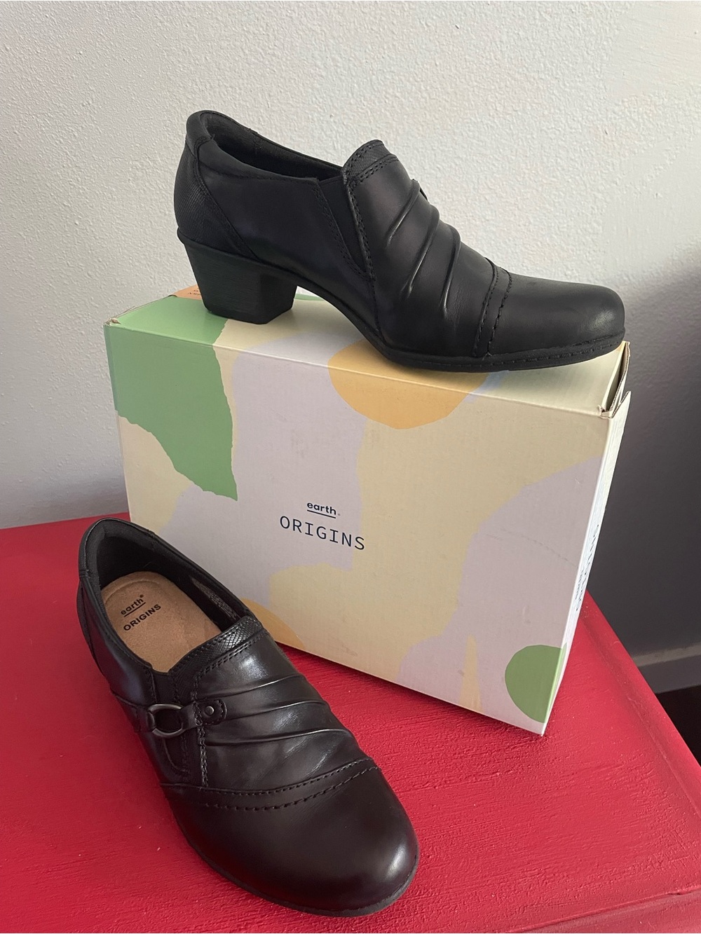 Earth Origins Marietta Mavis Black Leather Comfort Shoes Size 9